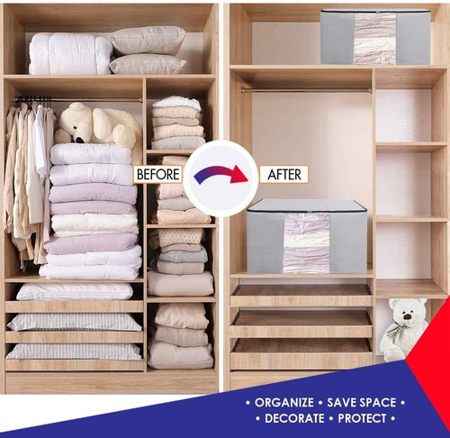 Cube Vacuum Storage Bags - Premium Space Saver Totes with Compression Seal for Clothing & Bedding | Jumbo Organizer