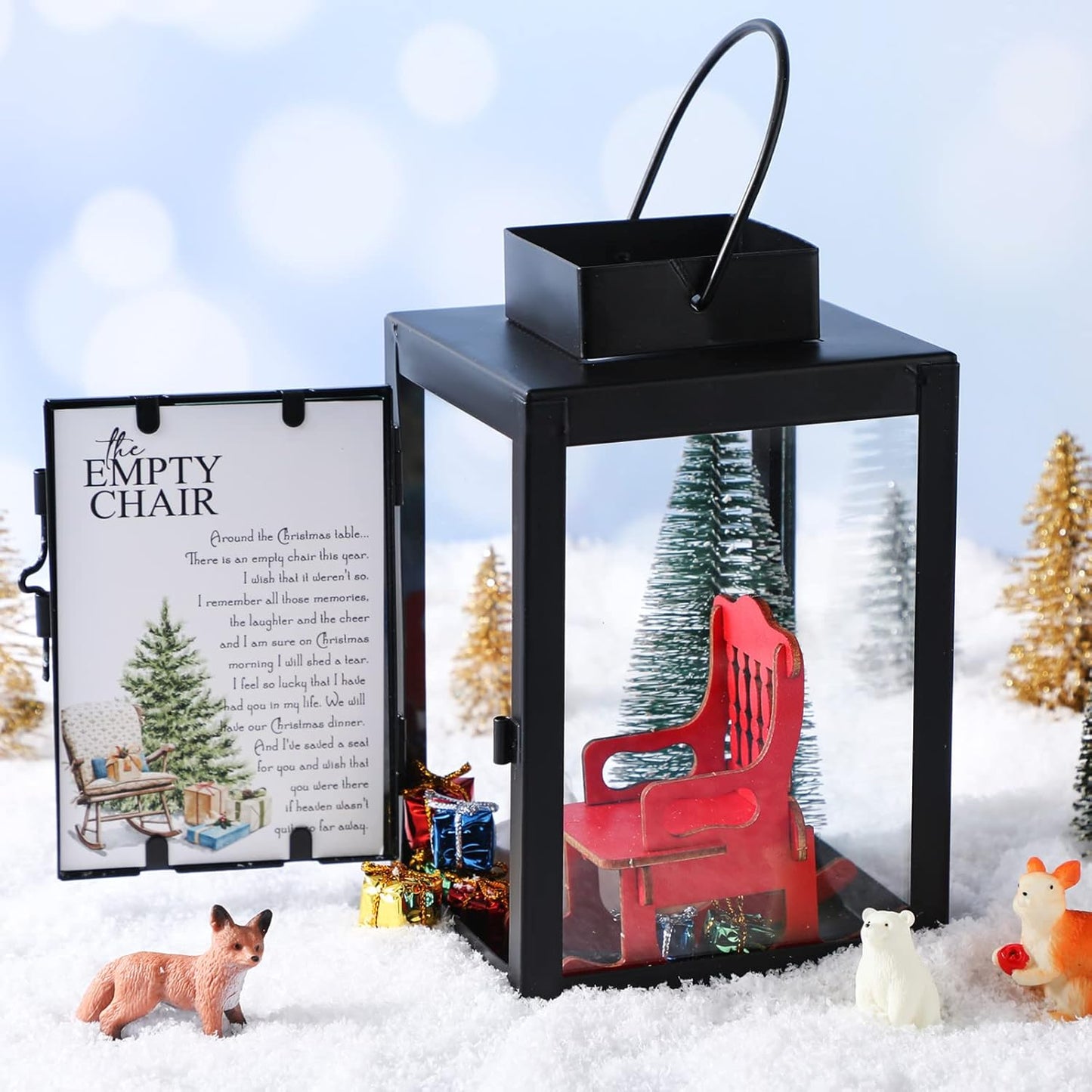 Roowest Memorial Lantern - Christmas In Heaven Decor with LED Candle & Mini Tree | 13-Piece Set