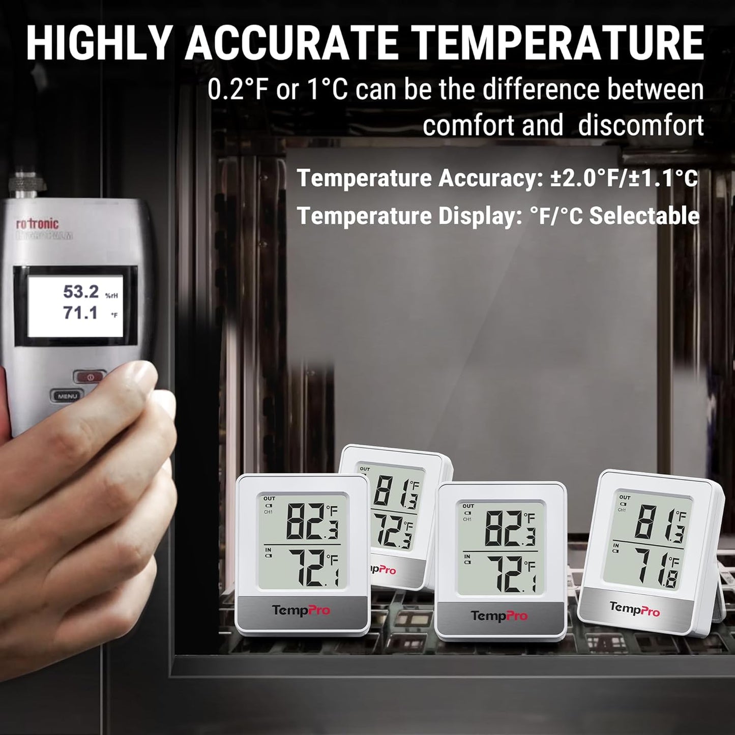 TempPro Wireless Indoor Outdoor Thermometer - 500FT Range Temperature Monitor for Home & Greenhouse