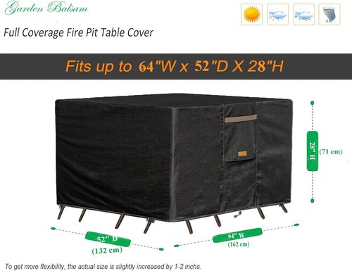 600D Heavy Duty Waterproof Patio Furniture Covers - UV Resistant Rectangular Table & Chair Set | 64" W x 52" D x 28" H - Black