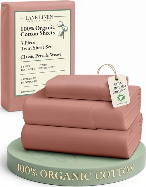 **LANE LINEN 100% Organic Cotton Twin Sheet Set - Soft, Comfy Premium Bedding in Rose Dawn**