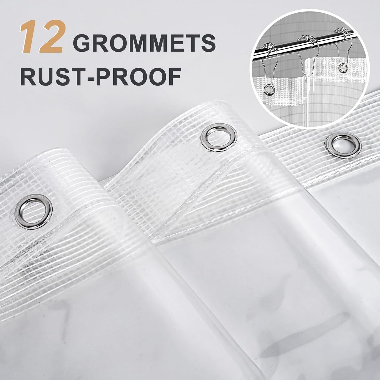 AmazerBath Heavy Duty Shower Curtain Liner - 12 Gauge Clear, 72 x 65 Inches with 3 Weights & 12 Grommets