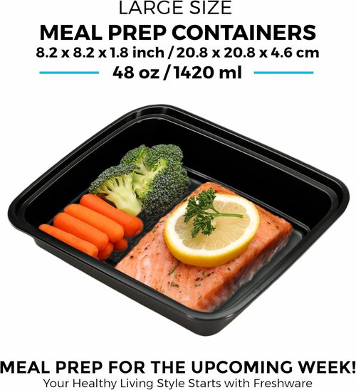Freshware Meal Prep Containers - 20 Pack Stackable Food Storage with Lids | Microwave & Dishwasher Safe (48 oz)