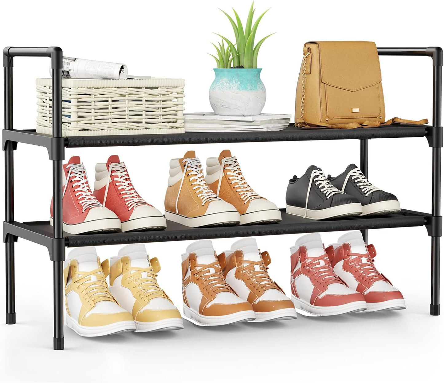 Kitsure Shoe Rack - 2-Tier Organizer for Closet & Entryway | Easy Assembly, 27.6" Wide, Black