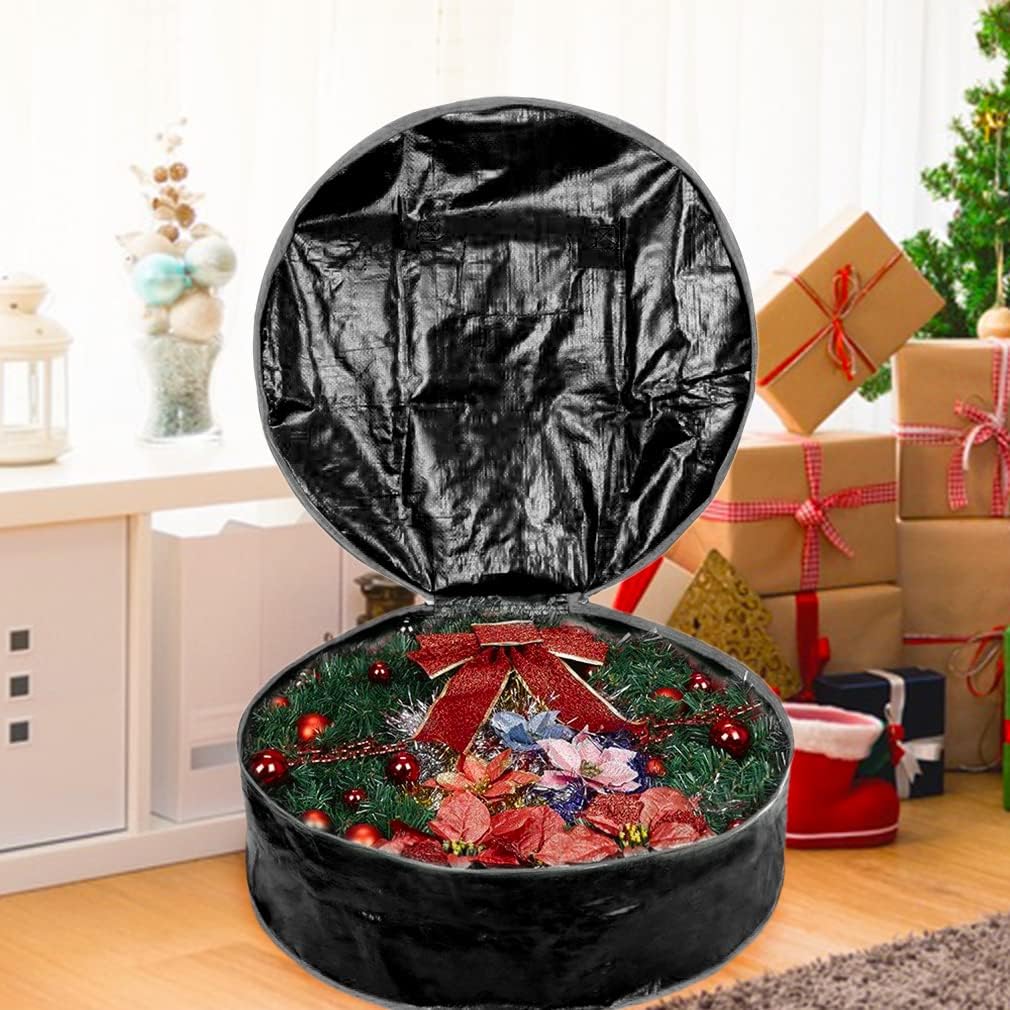 Propik Wreath Storage Bag - Tear-Resistant Holiday Garland Container | Heavy-Duty Handles, 36" X 8", Black