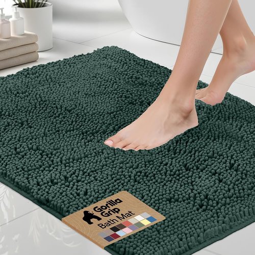 GORILLA GRIP Bath Rug Mat - Soft Absorbent Chenille | Quick Dry Microfiber, 30x20, Hunter Green