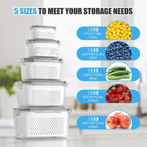 Damynuo 10-Pack Fruit Storage Containers - Ventilated Berry Containers with Handles for Refrigerator Organization