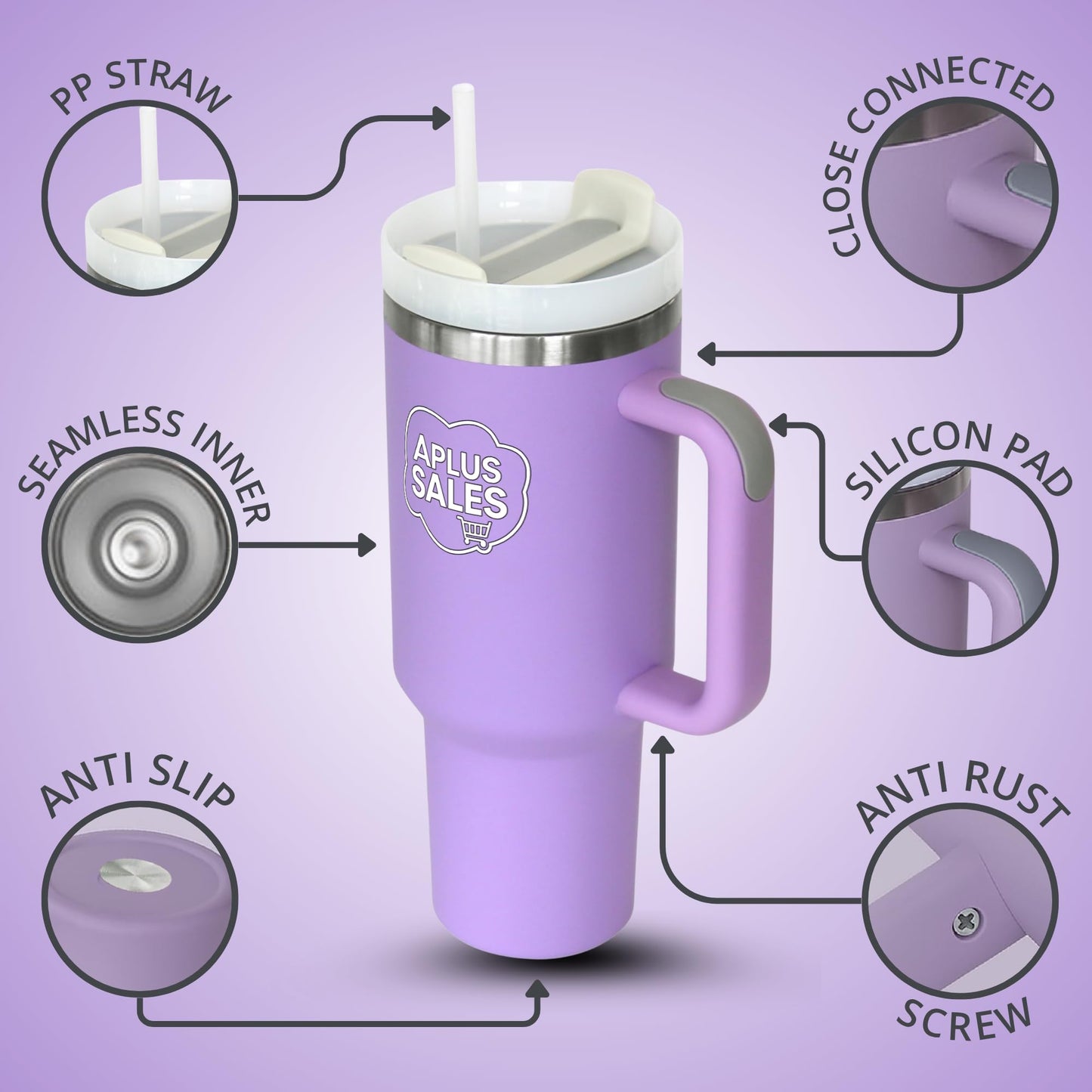 30 oz Tumbler with Handle & Straw Lid - Stainless Steel Tumbler - Tea, Beverages & Travel Coffee Mug - Leakproof & Double-Walled Insulated Cup Water Bottle with Straw - Cup Holder Size - Light Purple