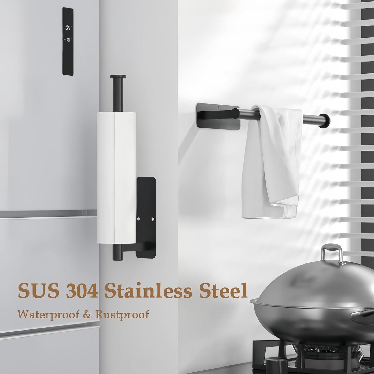 SEIDO Paper Towel Holder - Matte Black SUS 304 Stainless Steel Wall Mount | Adhesive or Screw Installation