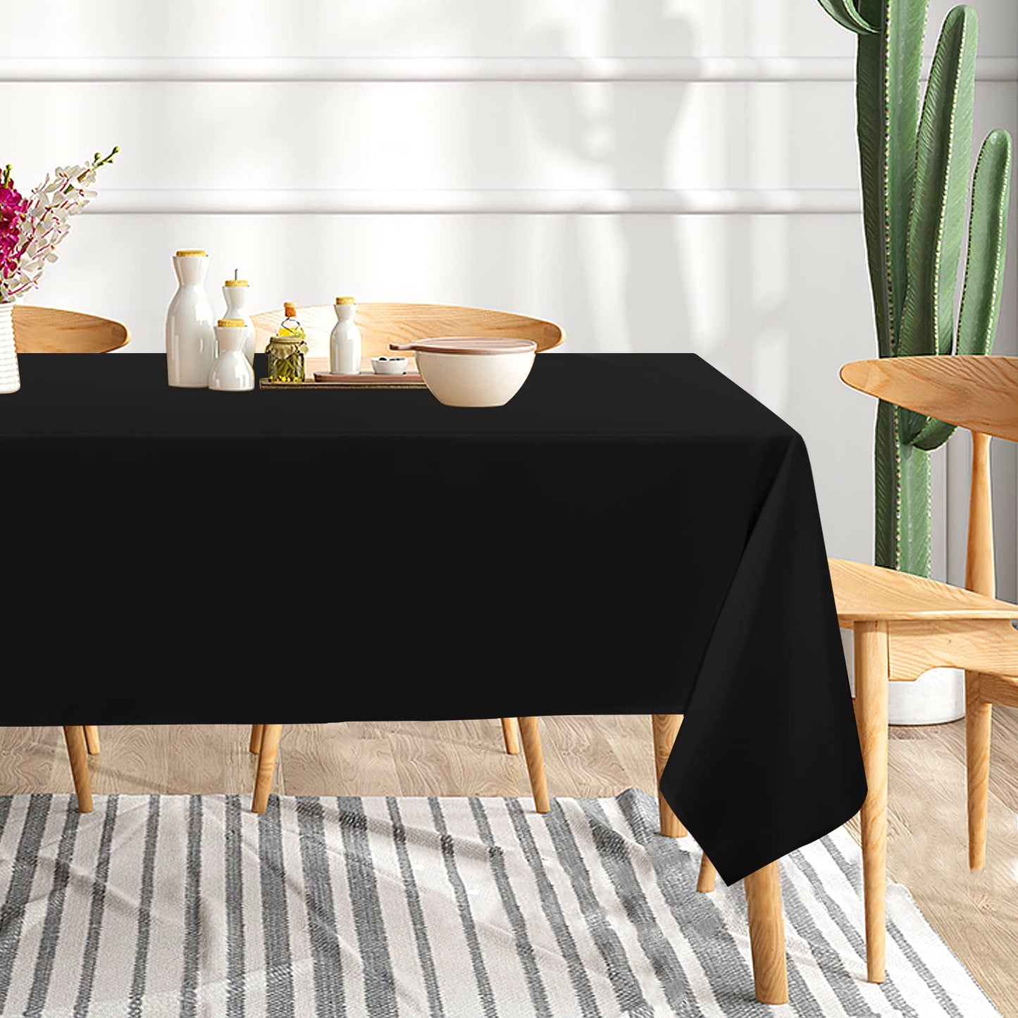 sancua 10 Pack Black Tablecloth 60 x 120 Inch, Rectangle Table Cloth for 8 Feet Tables - Stain and Wrinkle Resistant Washable Polyester Table Cover for Dining Tables, Buffet Parties and Camping