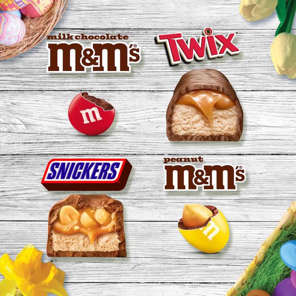 M&M'S Milk Chocolate, M&M's Peanut, SNICKERS & Twix Milk Chocolate Fun Size and Mini Assorted Easter Candy for Easter Basket Fillers, Eggs, 34.85 Ounce Bag