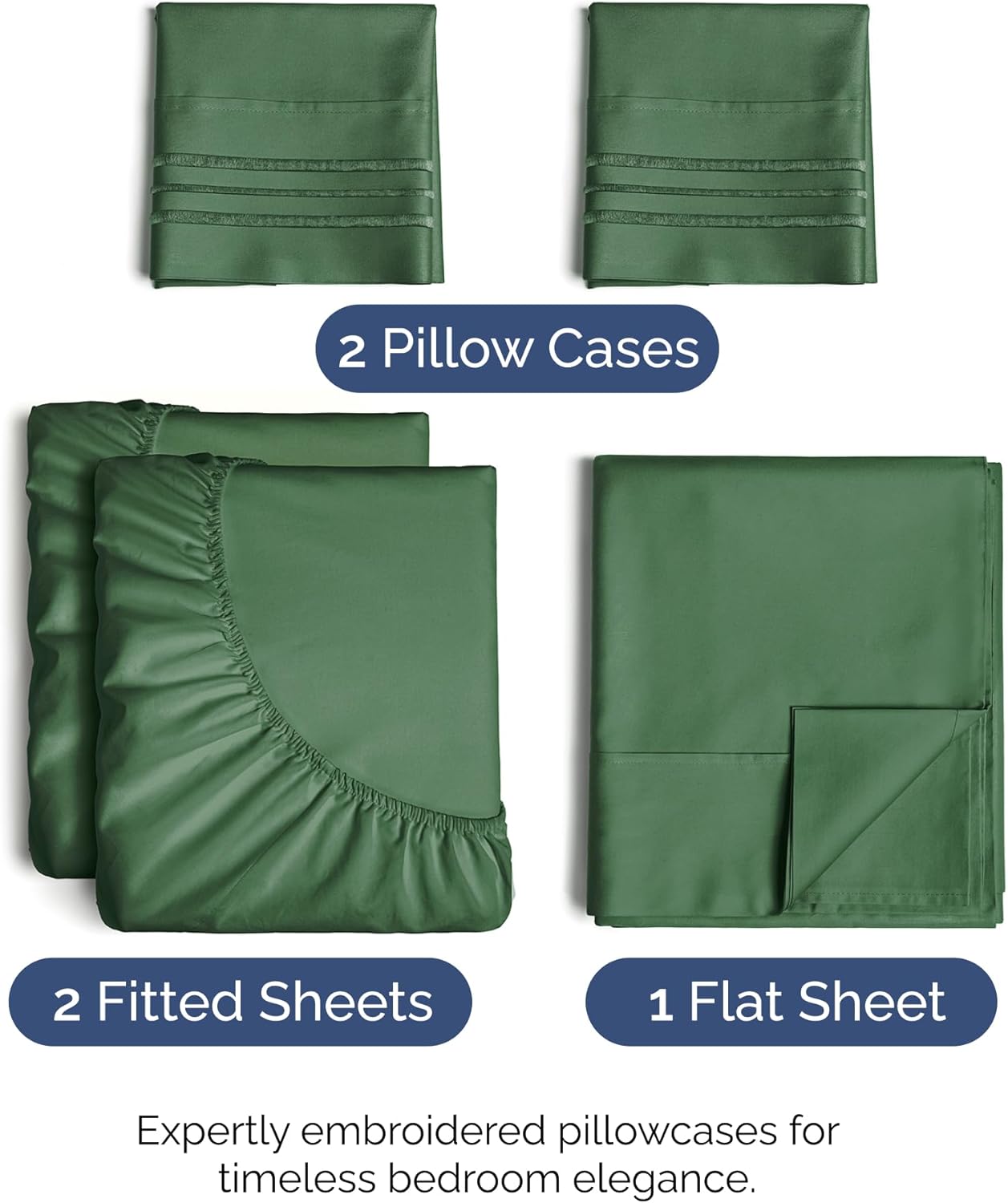 Split King Size 5-Piece Sheet Set - Comfy Cooling Bed Sheets for Luxurious Sleep - Deep Pockets, Soft & Wrinkle-Free - Oeko-Tex Certified - Emerald