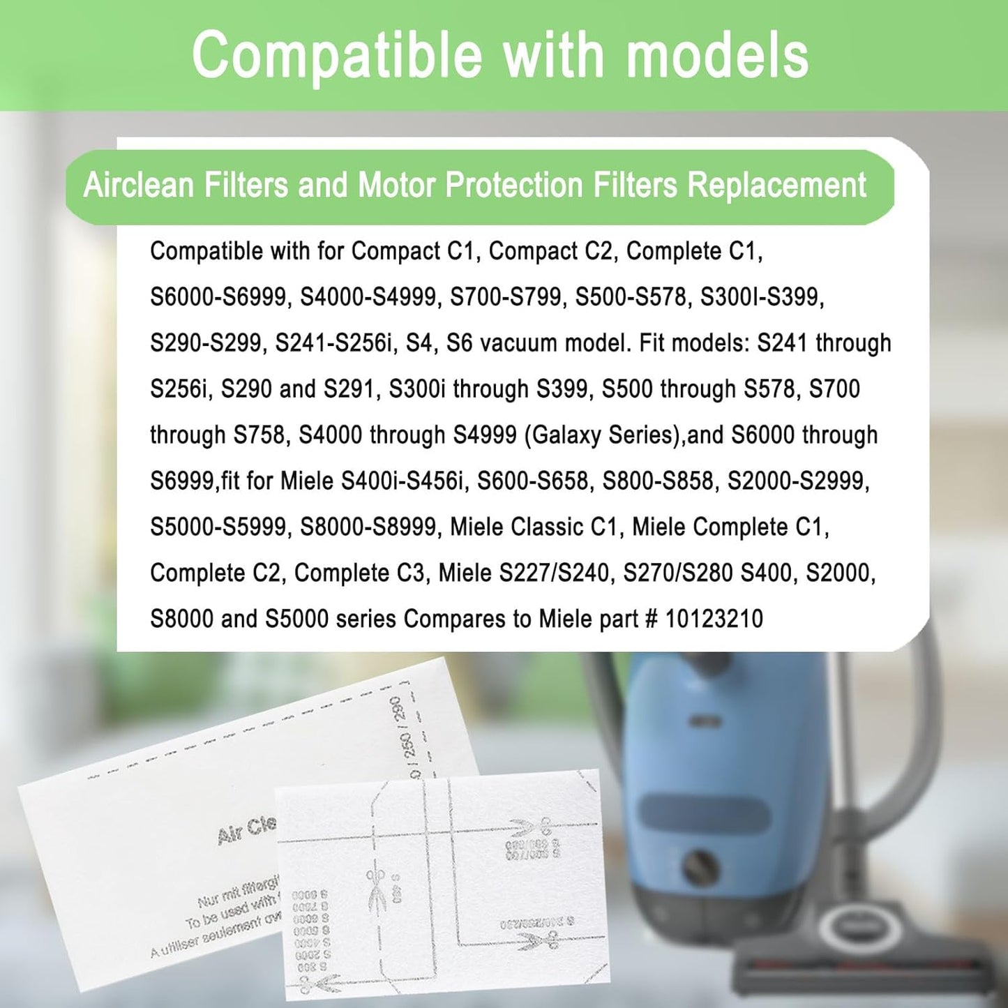 Miele Airclean Filters - 8-Pack Replacement for Compact & Classic C1, C2, C3, S4, S5, S6, S8 Series Vacuums