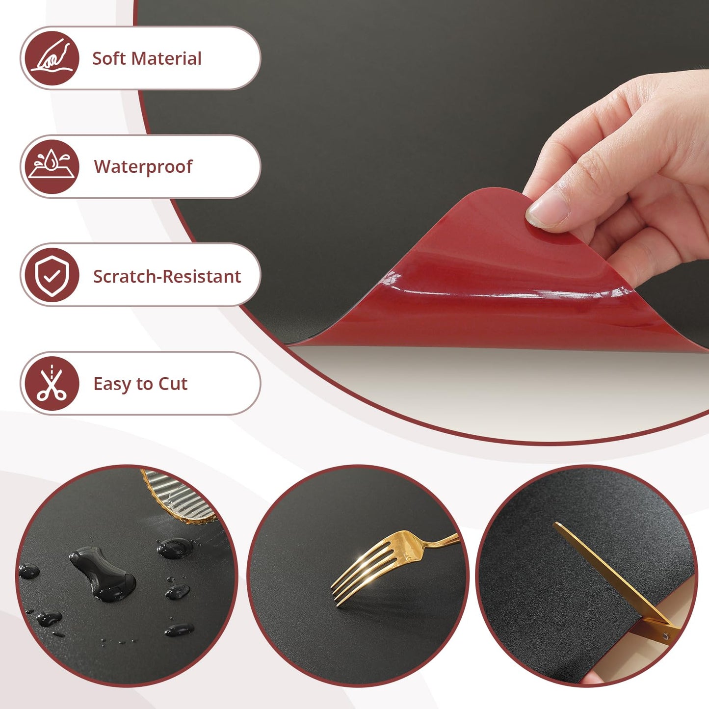 LovePads Makeup Mat for Vanity, 14 x 24 Dual-Sided Desk Pad & Vanity Cover Top, Waterproof PVC Protector Mat for Dresser, Nail Art, Craft Table (Black+Red)