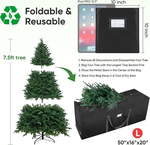 BALEINE Extra Large Christmas Tree Storage Bag - Heavy Duty, Reinforced Handles & Dual Zippers (7.5 ft, Black)