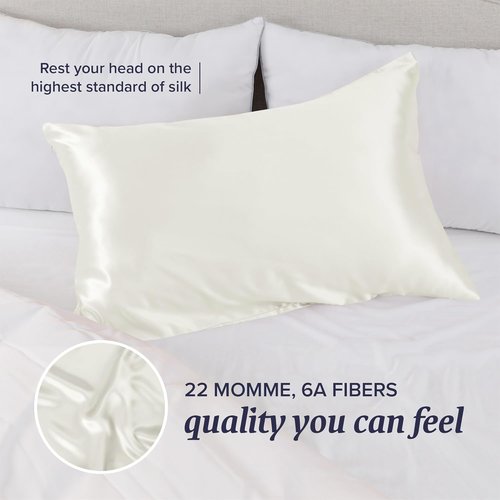 Beckham Hotel Collection Silk Pillowcase - 100% Mulberry Silk for Hair & Skin, 22 Momme, Queen Size, Ivory