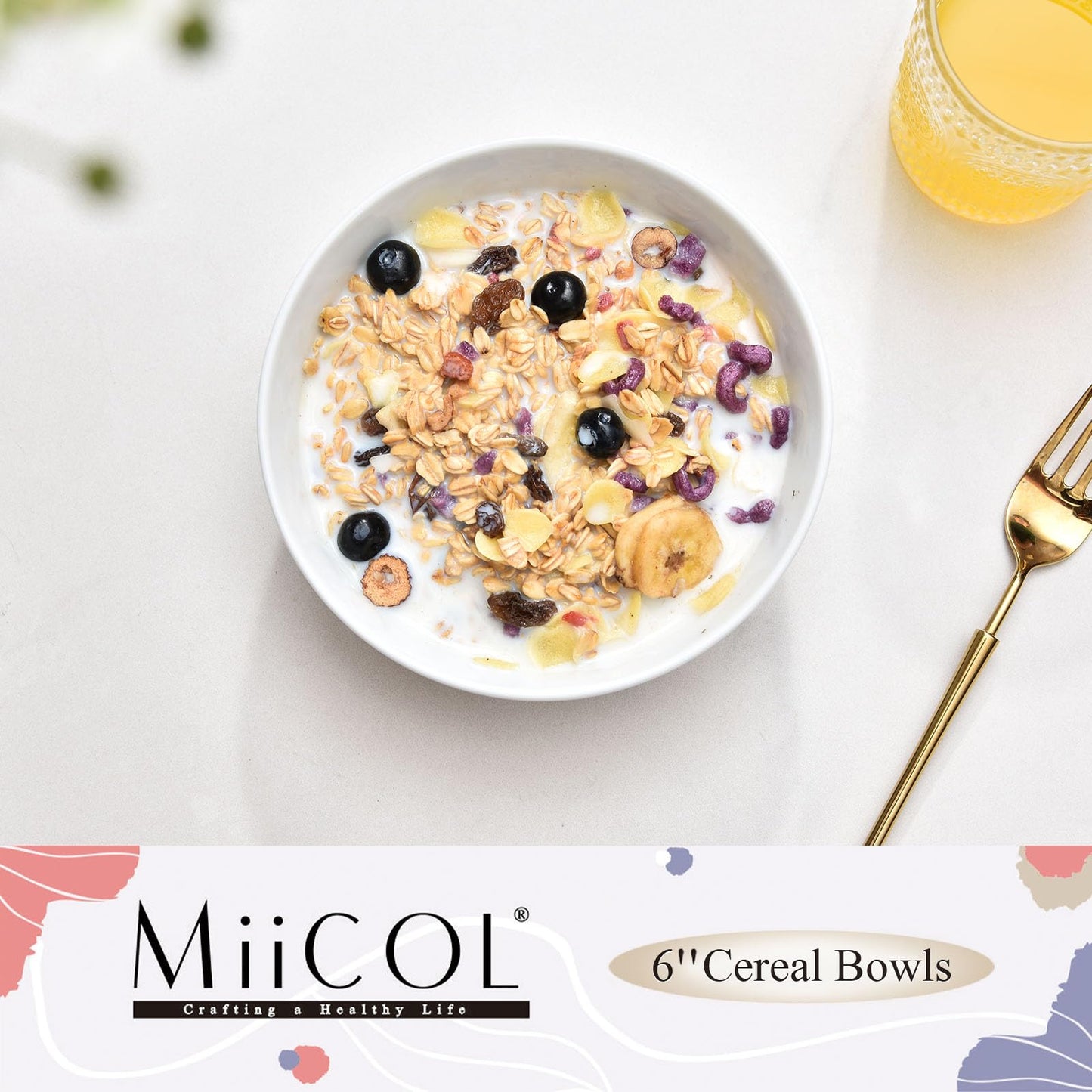 Miicol White Cereal Bowls 20 oz, Ceramic Soup Bowls Set of 4, Breakfast Bowl 6 inch, Kitchen Bowl for Pasta, Salad, Ramen, Oatmeal, Microwave and Dishwasher Safe