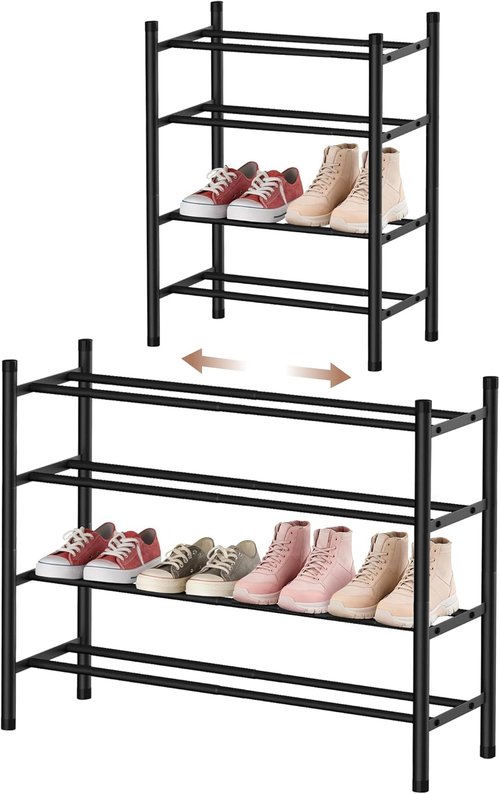 AceMining 4-Tier Expandable Shoe Rack - Heavy-Duty Metal Organizer for Closet & Entryway | Black