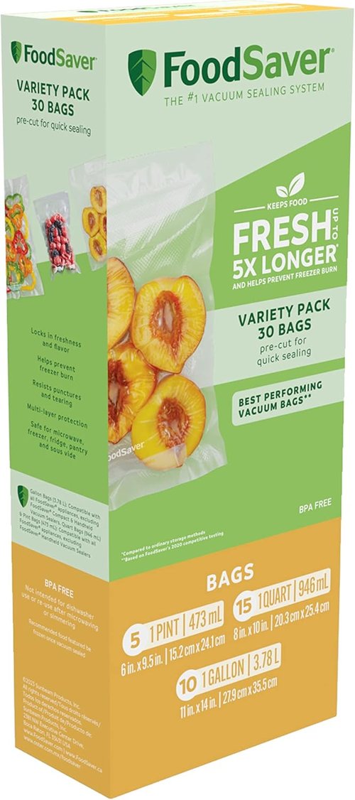 FoodSaver Vacuum Sealer Machine - Automatic Bag Detection & Variety Pack (30-Count)