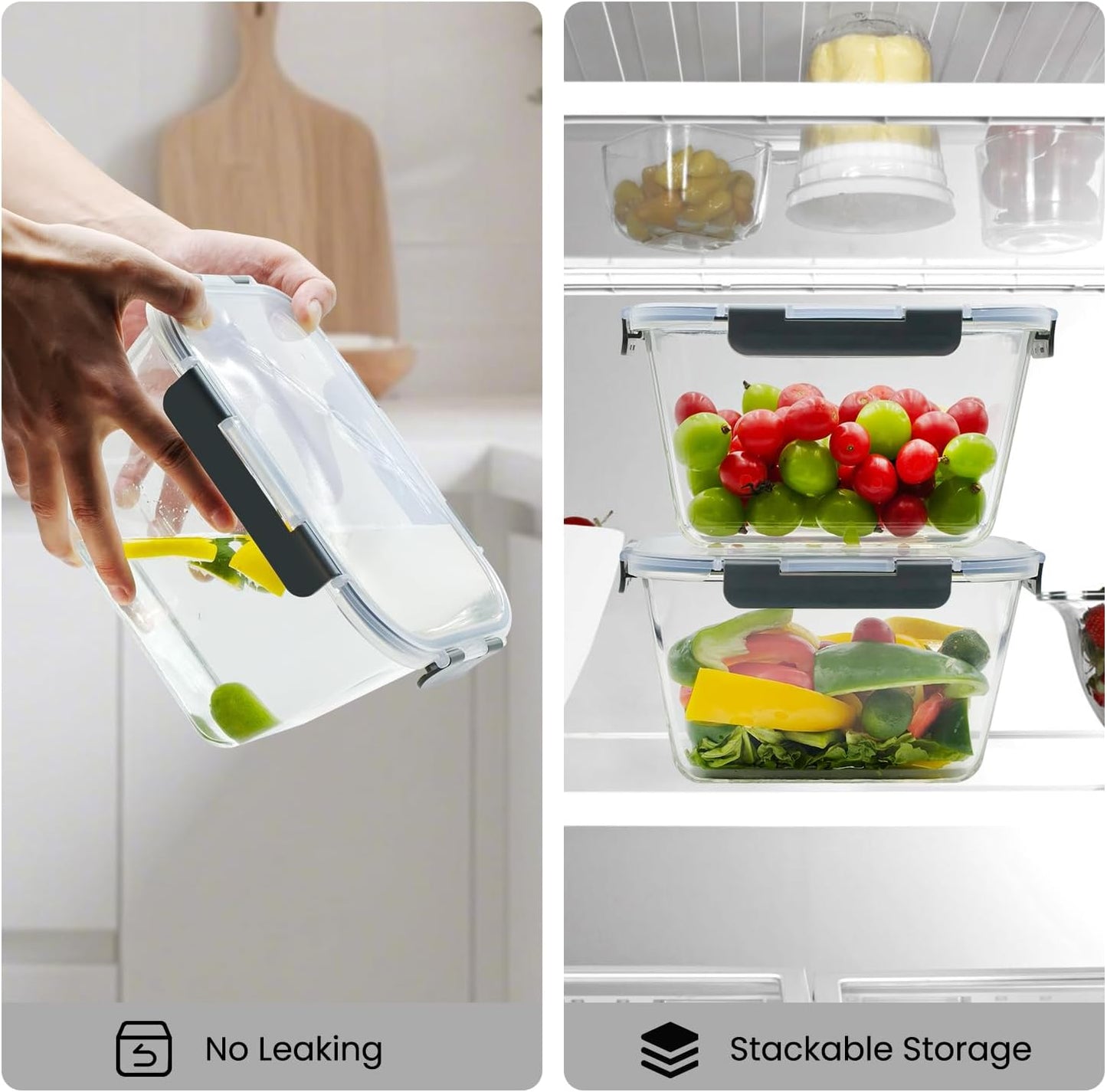 Skiennix Large Glass Storage Containers - 85oz Airtight Food Storage with Lids | BPA Free, Oven Safe