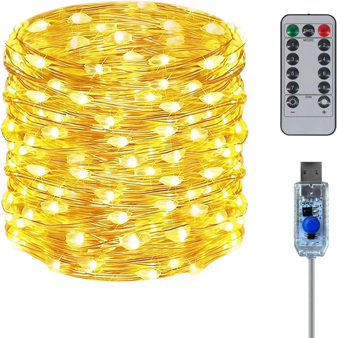 Twinkle Fairy Lights - 33ft 100 LED Waterproof String Lights with Remote & Timer | Warm White for Bedroom, Party & Christmas Decor