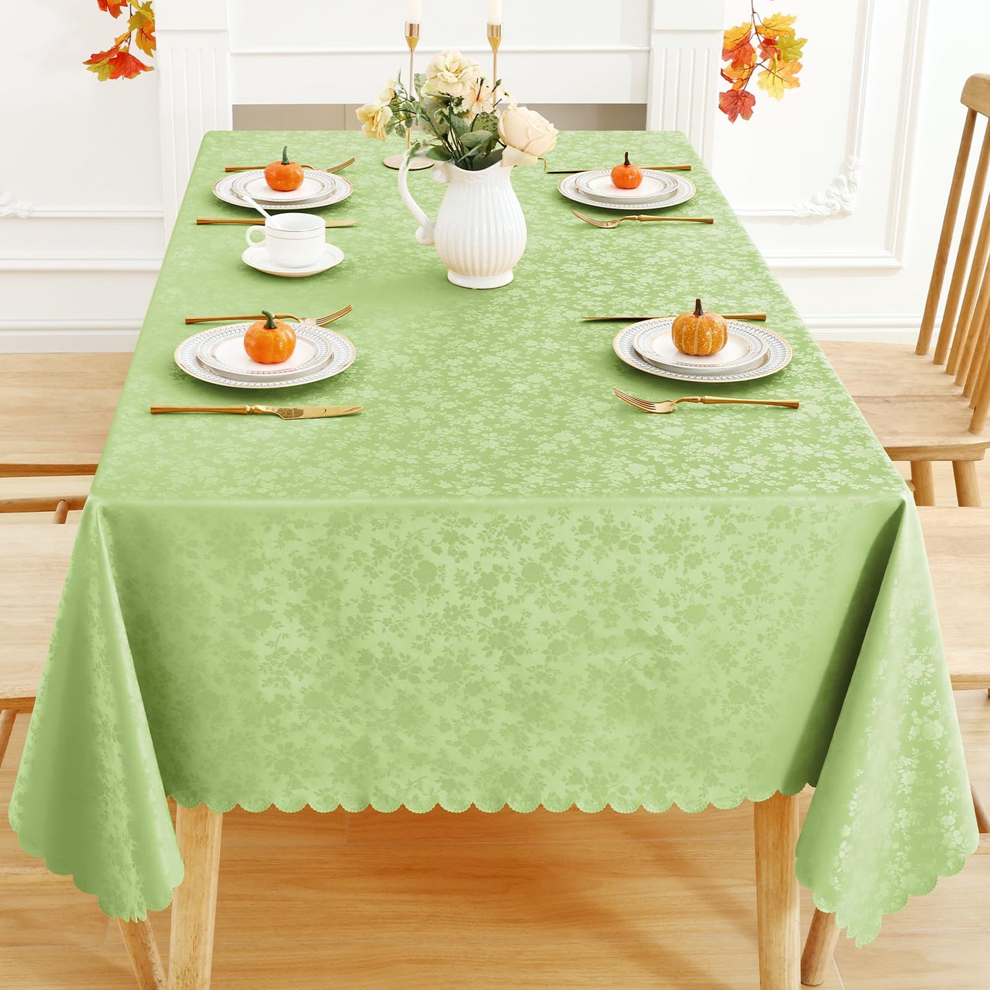 Smiry Rectangle Table Cloth, Waterproof Heavy Duty Vinyl Tablecloths, Wipeable Washable Table Cover for Kitchen and Dining Room (Sage Green, 60" X 84")