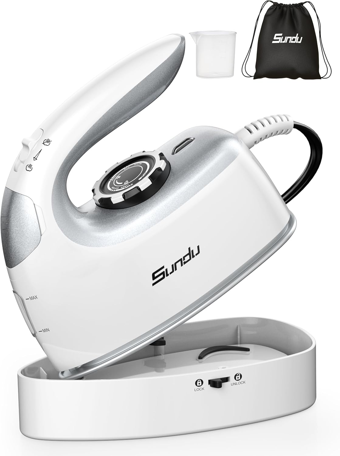Sundu 1000W Mini Travel Steam Iron - Portable Quilting & Sewing Iron with Non-Stick Soleplate, 90ml Tank, Digital Control | Silver Grey