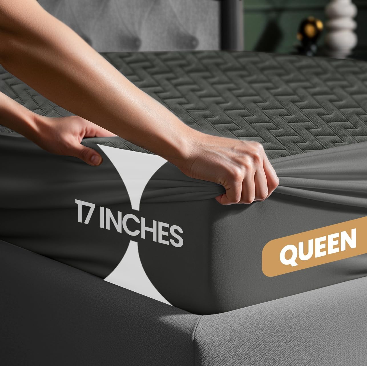 Utopia Bedding Waterproof Mattress Protector - Premium 3D Air Soft Fabric, Queen Size (Gray), Fits 17" Deep