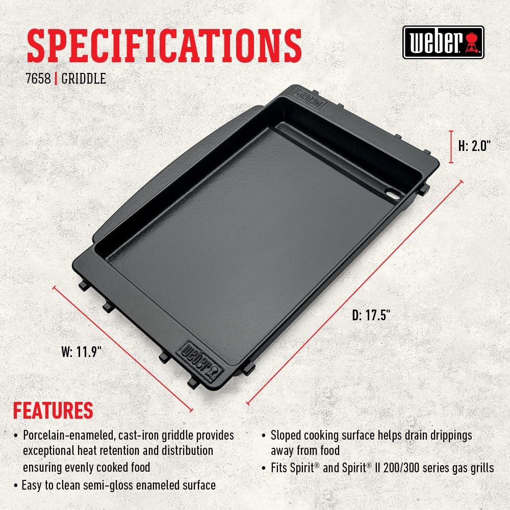 Weber Grill Griddle - Porcelain-Enameled Cast Iron, Superior Heat Retention, Non-Stick | Fits Spirit Grills (2016-2025)