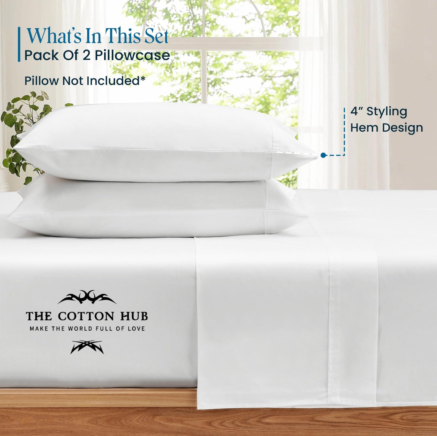 Standard/Queen (21"x32") Size Set of 2 Pillow Cases 600 Series Peruvian Pima Cotton Pillow Cases, Fits Standard & Queen Size Pillows (Solid, White)