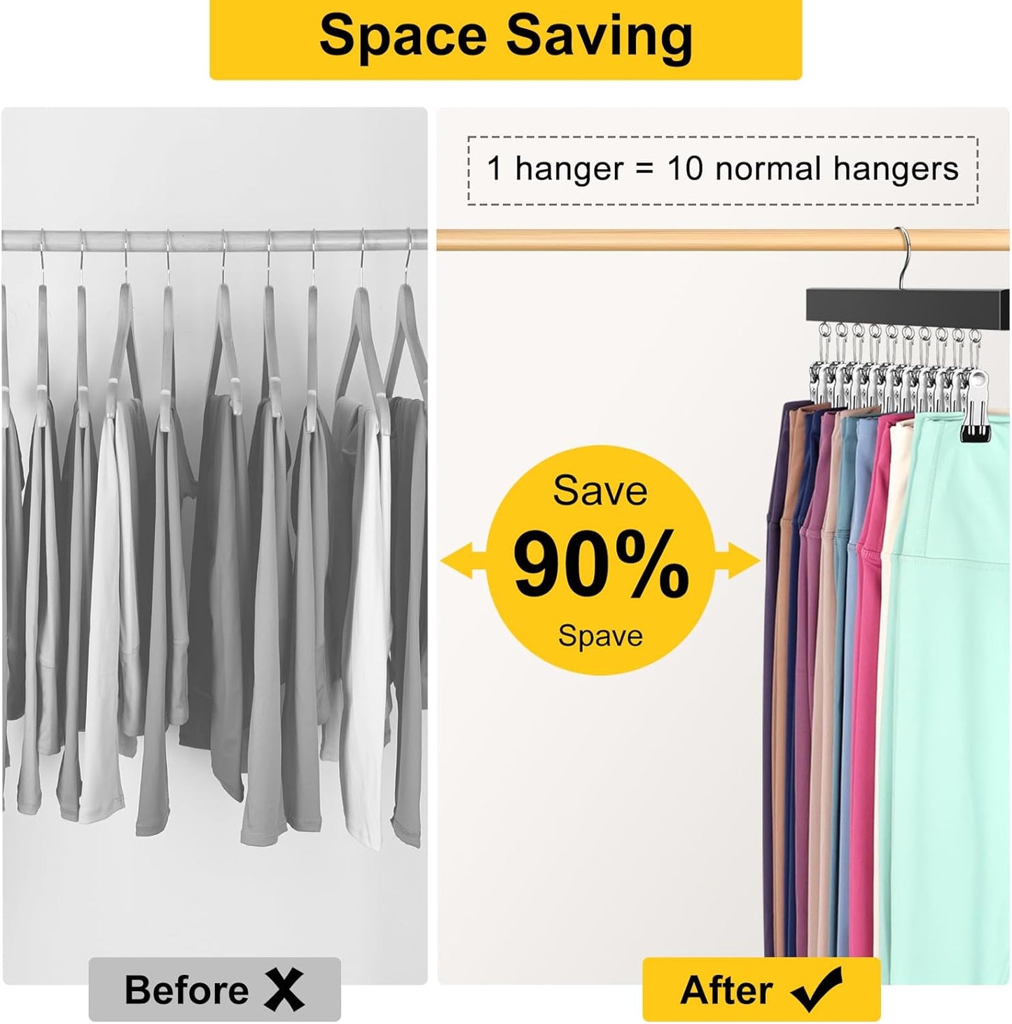 Skiennix Legging Organizer - 360° Rotating Closet Hangers for 20 Pants, Jeans, and Shorts | 2-Pack