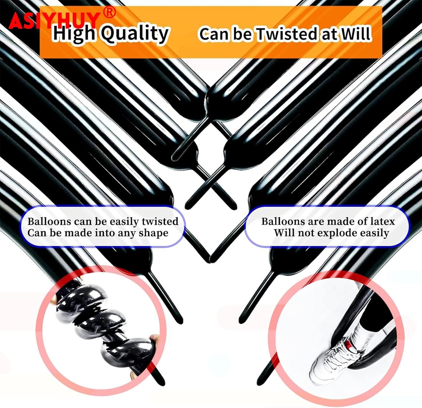 Skiennix 260 Long Balloons - 100 Pack Black Twisting Latex for Animal Models | Perfect for Parties & Events