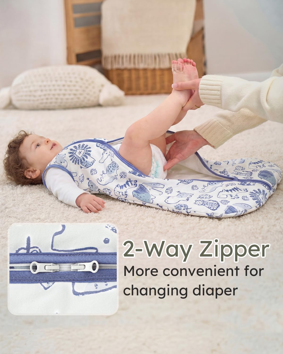 Yoofoss Baby Sleep Sack - 1.5 Tog Wearable Blanket for 12-18 Months | Soft Organic Cotton, 2-Way Zipper
