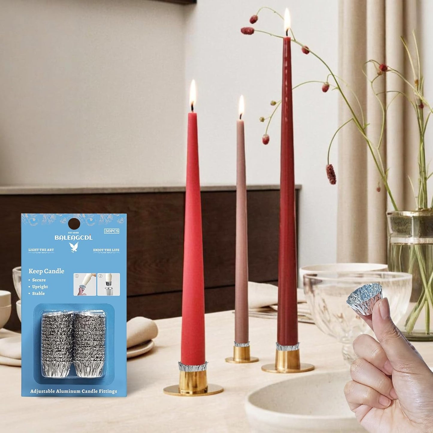 Skiennix Taper Candle Holder Liners - Protective Aluminum Foil for Weddings & Home Decor | 30 Pack