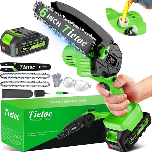 Tietoc 6-Inch Mini Electric Chainsaw - Cordless Battery-Powered Handheld Saw for Wood & Tree Trimming