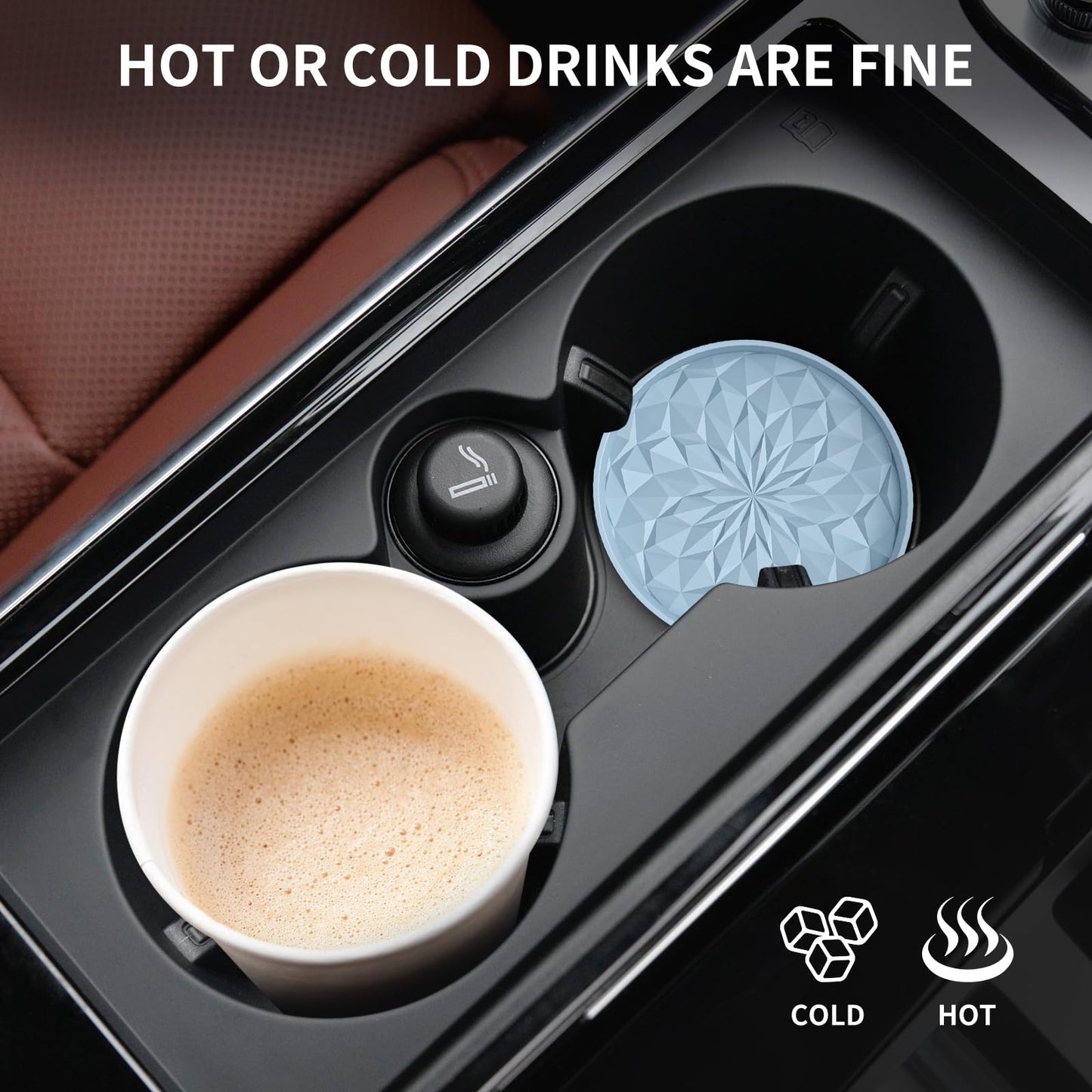 ME.FAN Car Coasters for Cup Holders [4 Pack] - 2.75In Silicone Auto Mug Mats - Universal Non-Slip Recessed Car Interior AccessoriesEther