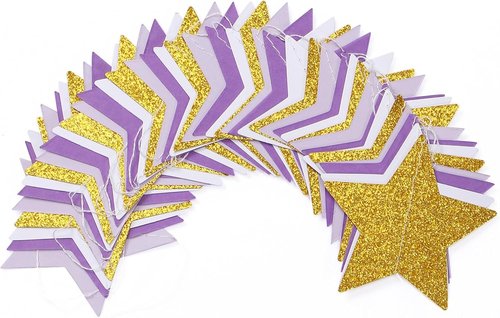 Hugtmr Star Garland - 62ft Purple Lavender & White Gold Party Decorations | Perfect for Birthdays, Weddings, & Showers