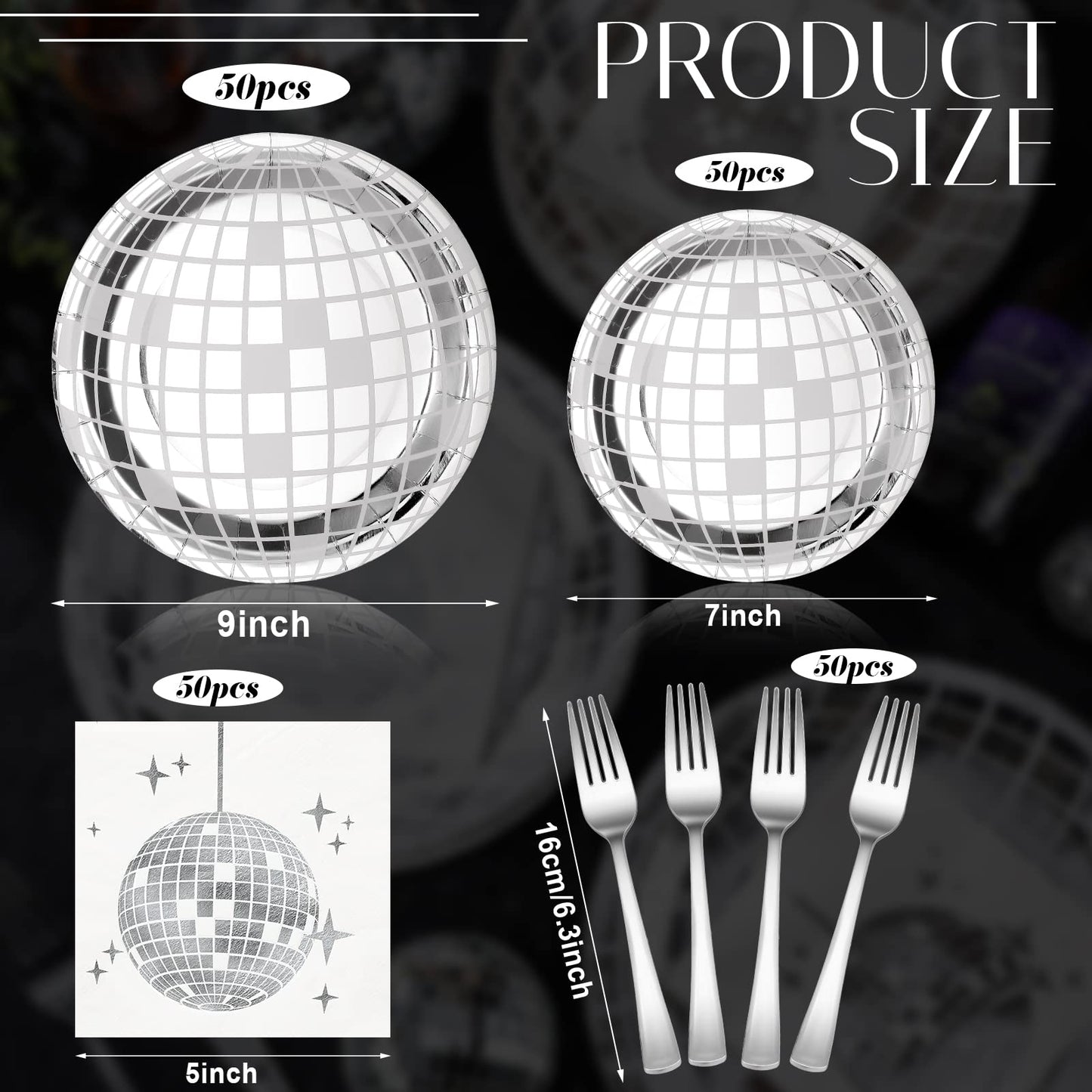 Tanlade 200 Pcs Disco Ball Party Supplies Disco Plates and Napkins Silver Tableware Set for 70s 80s 90s Birthday Rock Roll Dance Music Party 50 Guests