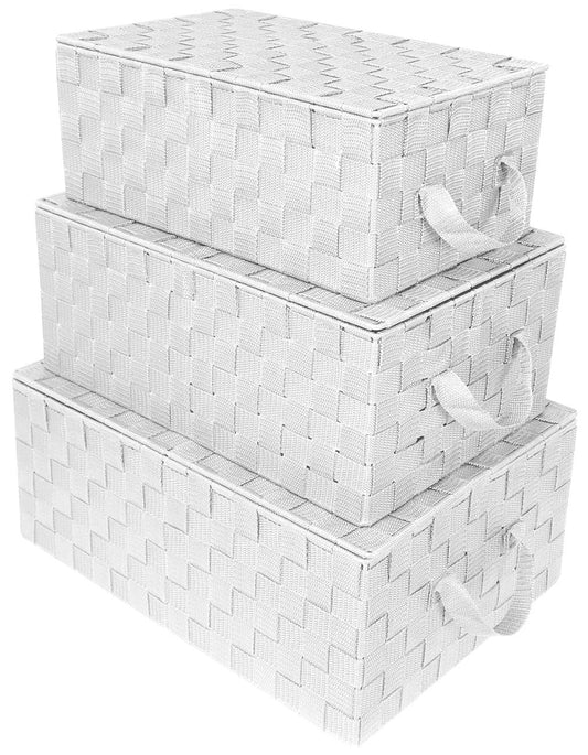 Sorbus Set of 3 Storage Baskets for Organizing with Lid, Mesh Hand-Woven Design, Linen Closet Organizers and Storage, Organizer Storage Baskets for Shelves, Variety Pack Organizers and Storage (White)