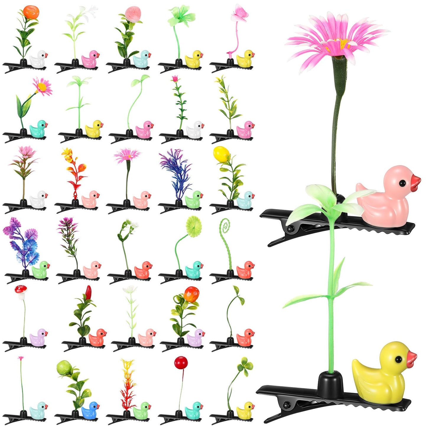 Tigeen 30 Pcs Rave Trinkets Festival Sprout Hair Clip Duck Bean Sprout Clips Spring Plant Flower Hairpins Funny Mixed Style Hair Accessories Valentines Easter Party Gift