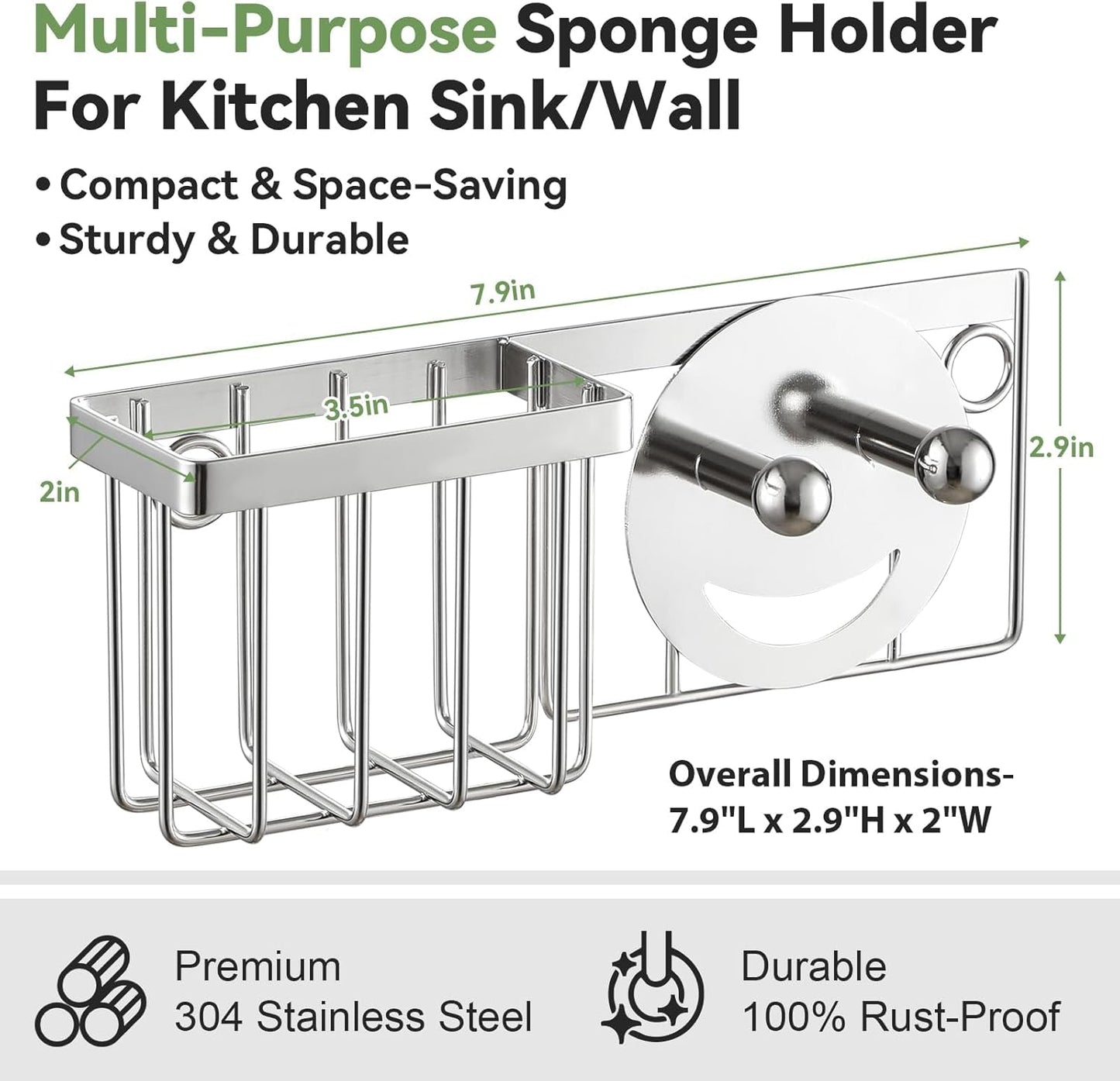 Scrub Daddy Sponge Holder - Rust-Proof Kitchen Sink Organizer with Suction Cups & Hooks | Space-Saving Design