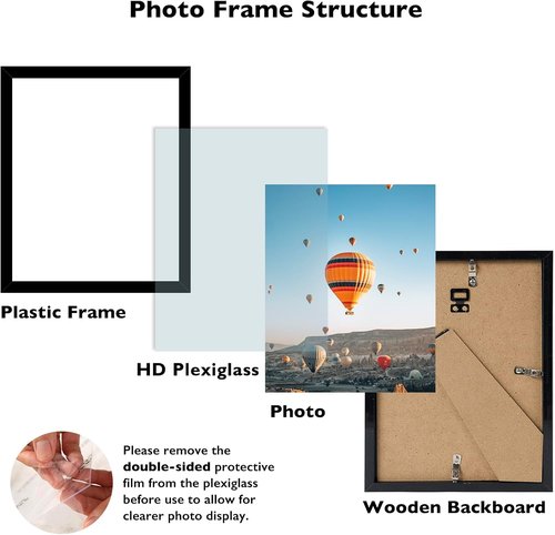JCJMY 11x12 Black Picture Frame - Versatile Wall Hanging or Tabletop Display with Shatter-Resistant Plexiglass
