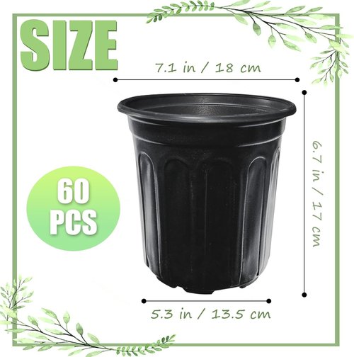 Jgalnim 60-Pack 1 Gallon Nursery Plant Pots - Durable Flexible Plastic Seedling Containers for Succulents & Cuttings | Black
