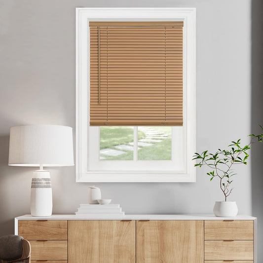 Achim Home Decor Cordless Mini Blinds - Light Filtering Woodtone | 33" Width x 72" Length, 1" Slat Size