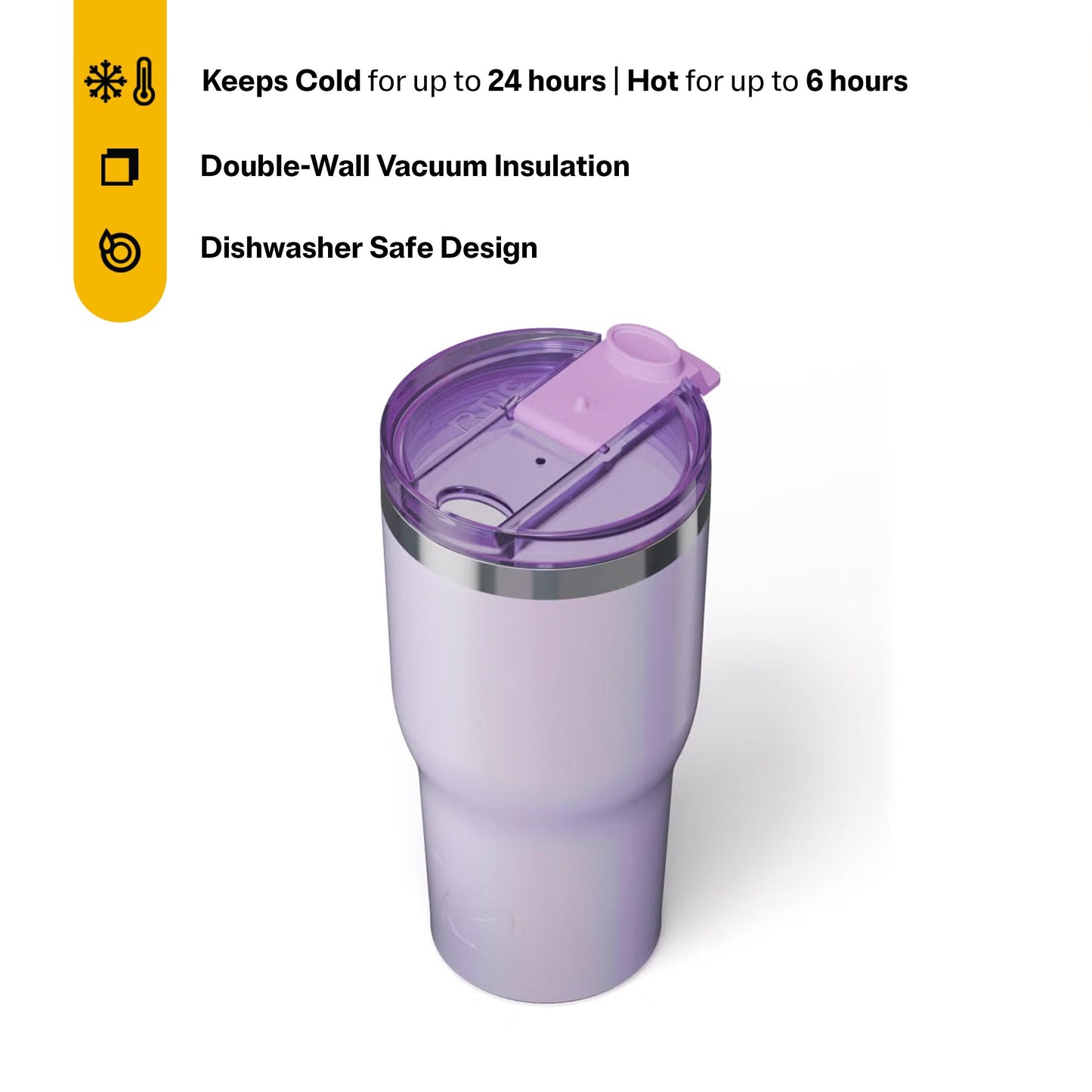RTIC 20oz Essential Tumbler with Lid, Ceramic Lined, Insulated, Stainless Steel, Metal, Double Wall Vacuum-Insulation, Travel Cup for Iced Coffee, Tea, Hot and Cold Drink, Lavender Glitter