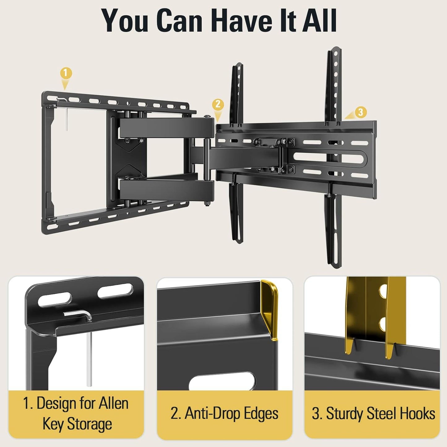 Mounting Dream TV Wall Mount - Full Motion Swivel & Tilt Bracket for 32-65 Inch TVs | Max VESA 400x400 mm, 99lbs Capacity