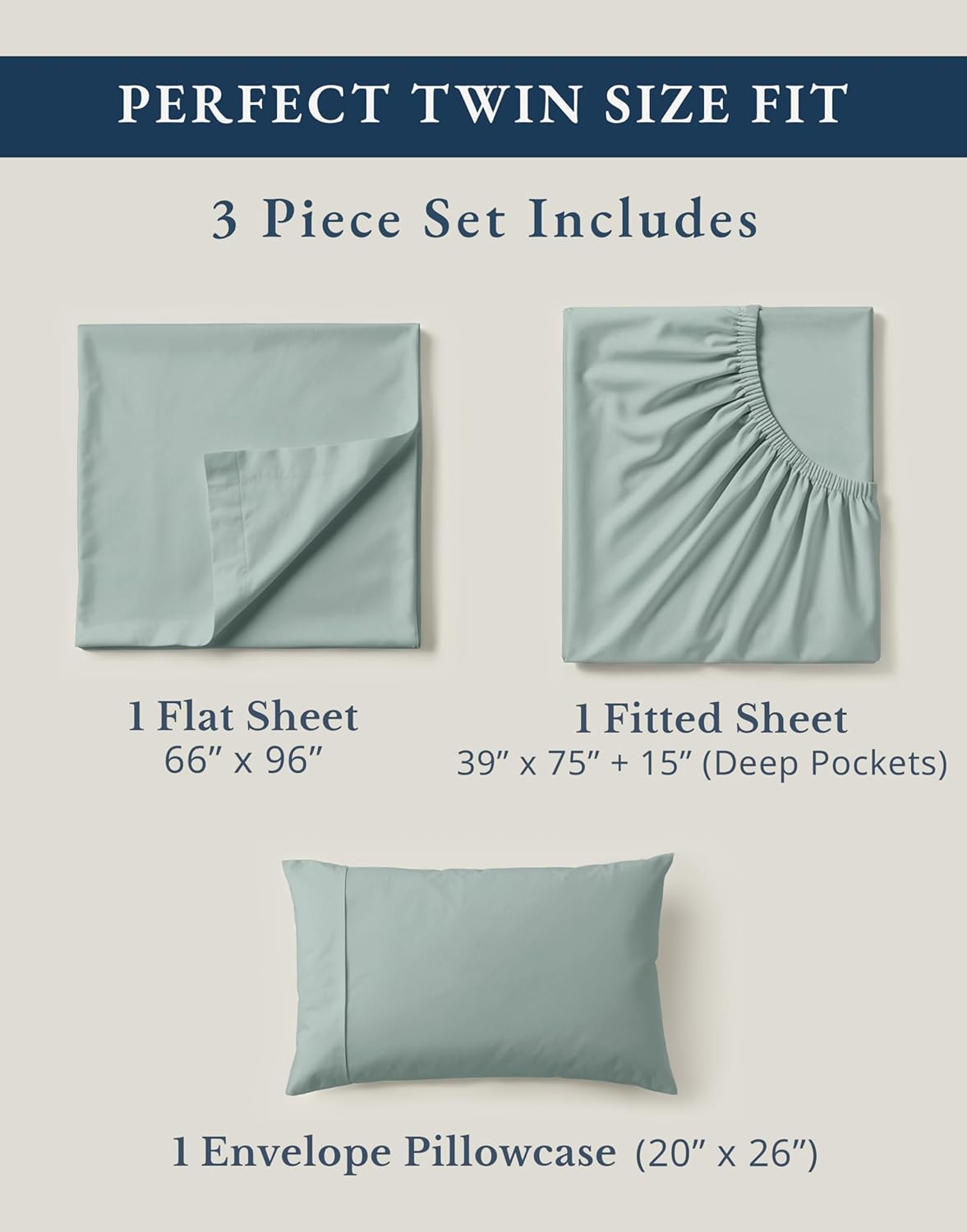 LANE LINEN Organic Cotton Twin Bed Sheet Set - Eco-Friendly, Mercerized, 15" Deep Pocket - French Blue