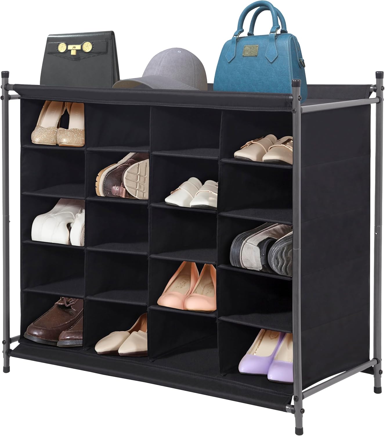 Storage Maniac Stackable Shoe Cubby Organizer - 20-Cube Free Standing Rack for Entryway & Bedroom