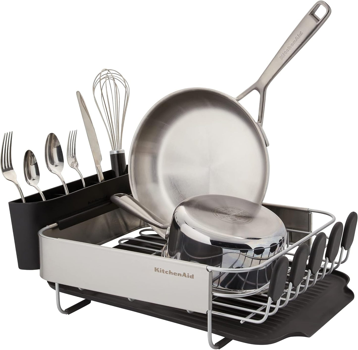KitchenAid Dish Rack - Compact & Space-Saving Rust Resistant Design | Removable Caddy, 16.06-Inch, Black