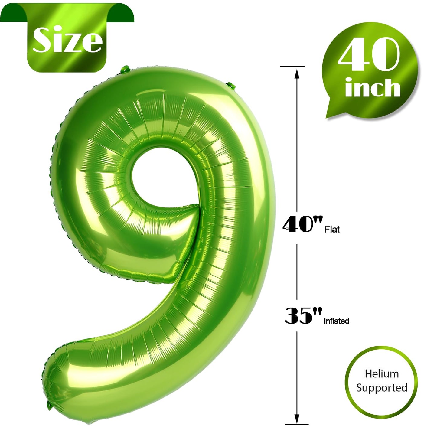 Light Green 9 Balloon, Number Balloons 40 Inch, 9th Giant Birthday Decorations for Girls, 19th 29th Party Decorations Supplies, Number 9 Balloon